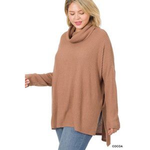 Plus Oversized Side Slit Cowl Neck Sweater
